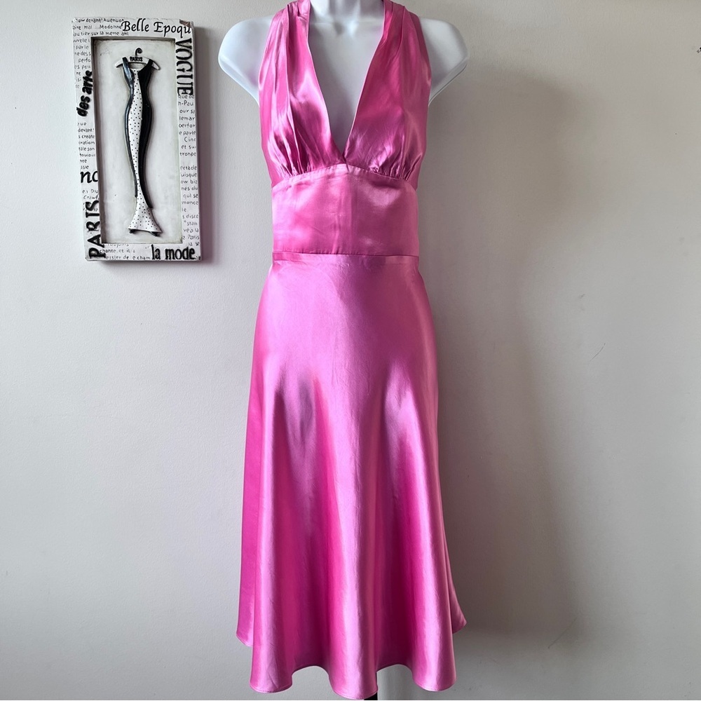 Y2K Vintage ABS Allen Schwartz Pink Satin Halter Dress Sex And The City Size 14